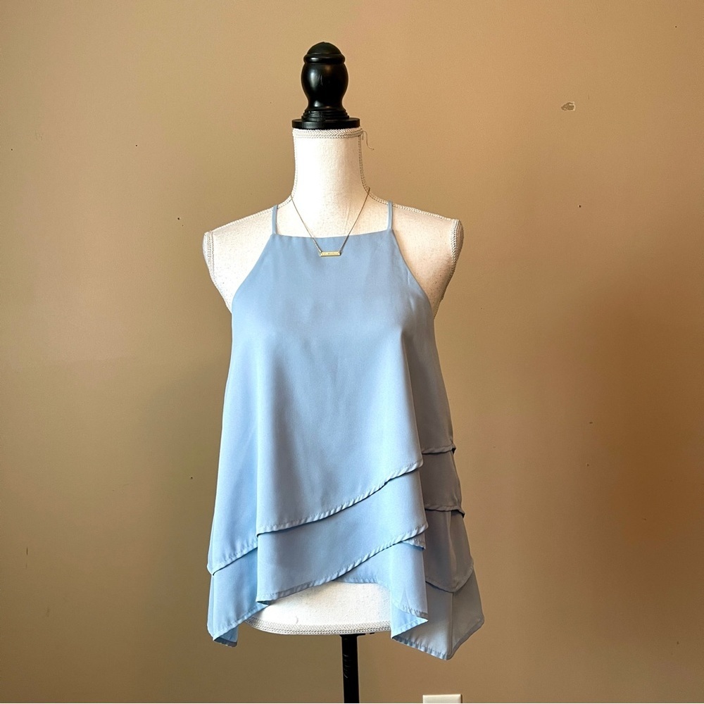 ALYA | Baby Blue Tiered Asymmetric Hem Tank Top Sz S